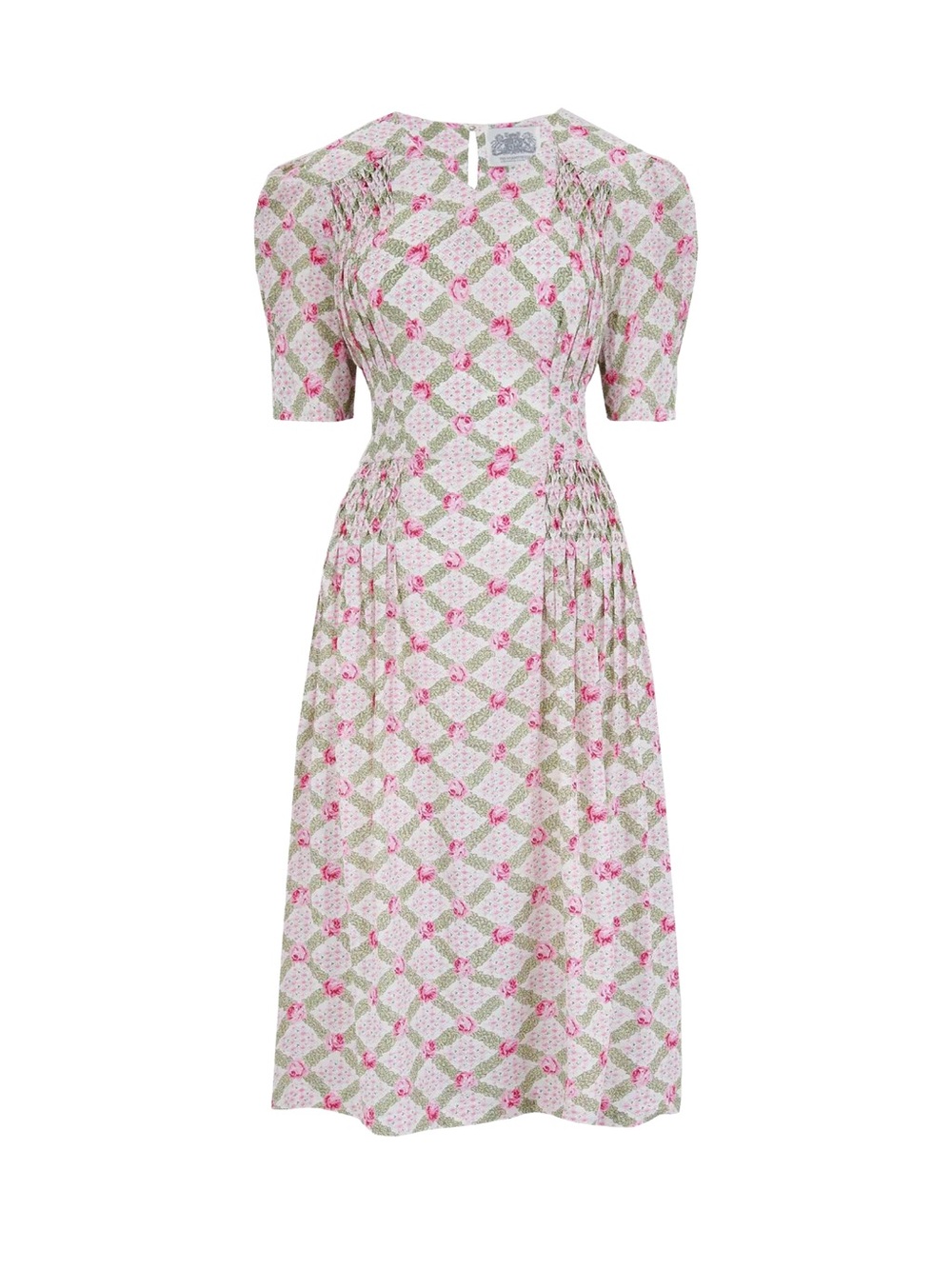 Revival 40s Look Bloomsbury Rose Trellis Smocked Dress